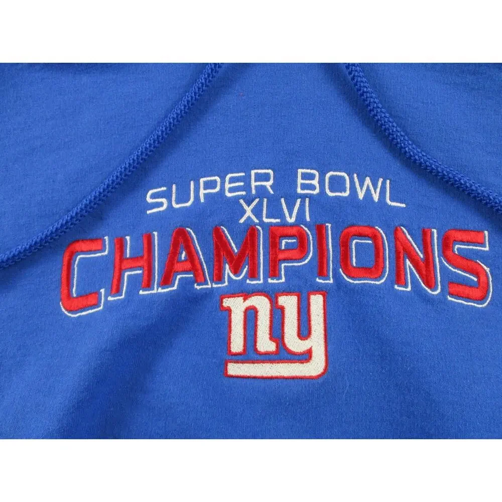 New York Giants Sweatshirt Mens Large Blue NFL Football Super Bowl XLVI Hoodie - Picture 3 of 9